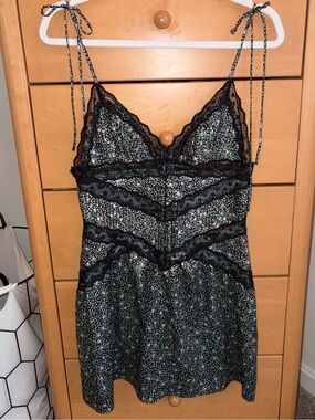 For Love & Lemons Black Floral Lace Slip Chemise